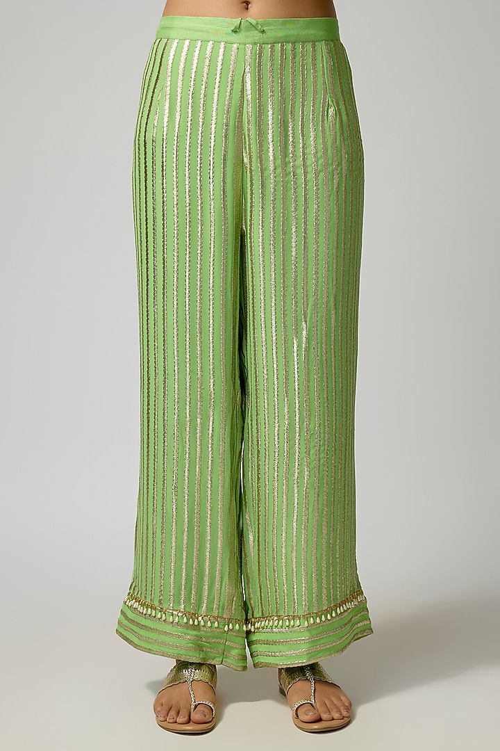 Green Georgette Hand Embroidered Metallic Kurta Set by I AM DESIGN at Pernia's Pop Up Shop