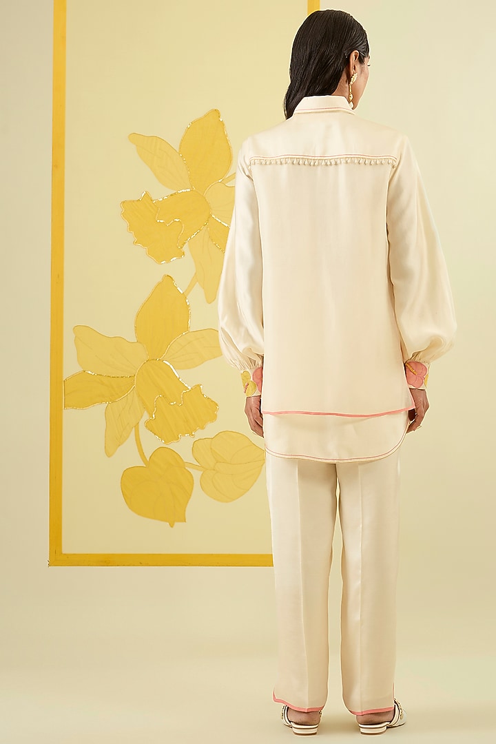Ivory Linen Satin Applique & Pearl Work Co-Ord Set by I AM DESIGN at Pernia's Pop Up Shop