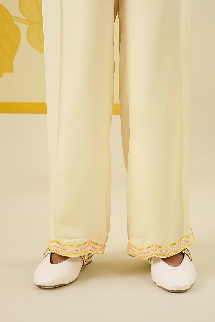 Ivory Linen Satin Applique & Sequin Work Co-Ord Set by I AM DESIGN at Pernia's Pop Up Shop