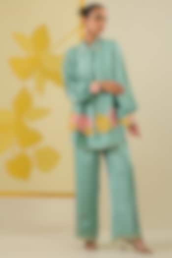 Mint Linen Satin Applique & Sequin Work Co-Ord Set by I AM DESIGN at Pernia's Pop Up Shop