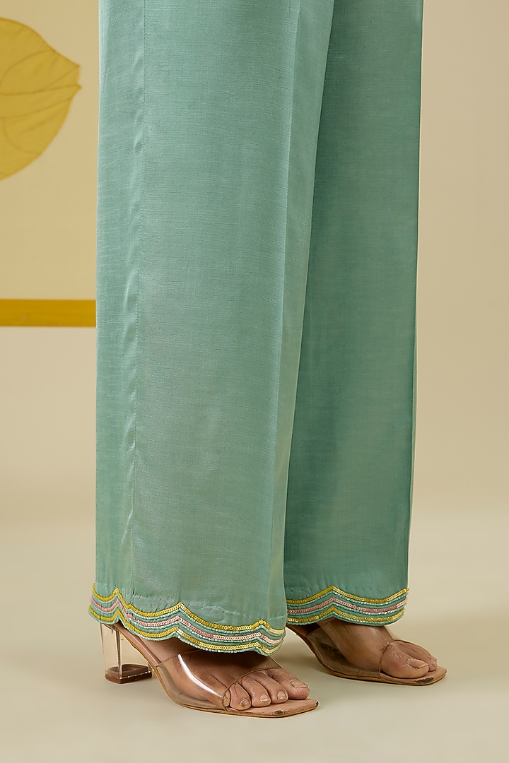 Mint Linen Satin Applique & Sequin Work Co-Ord Set by I AM DESIGN at Pernia's Pop Up Shop