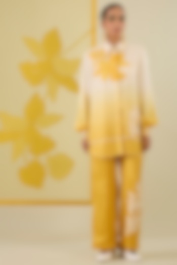 Mustard Ombre Linen Satin Applique & Sequin Work Co-Ord Set by I AM DESIGN at Pernia's Pop Up Shop