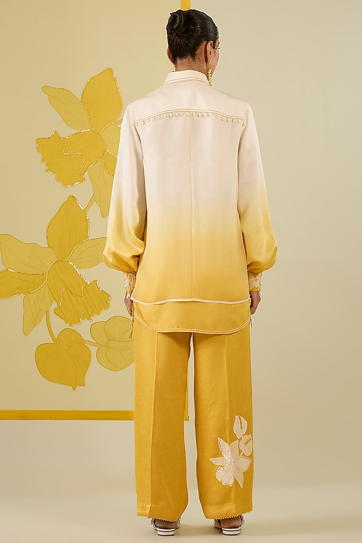 Mustard Ombre Linen Satin Applique & Sequin Work Co-Ord Set by I AM DESIGN at Pernia's Pop Up Shop