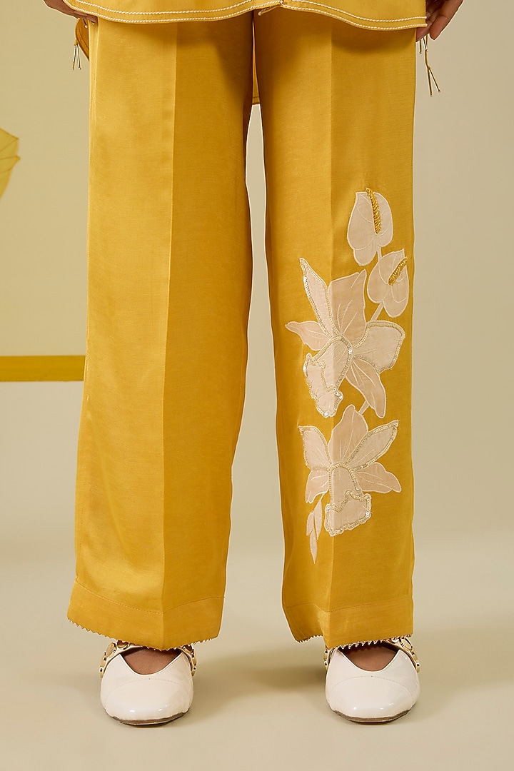 Mustard Ombre Linen Satin Applique & Sequin Work Co-Ord Set by I AM DESIGN at Pernia's Pop Up Shop