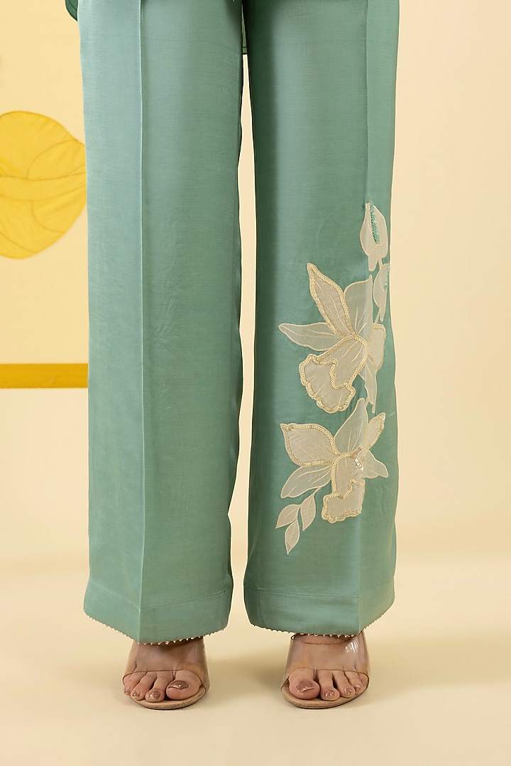 Mint Ombre Linen Satin Applique & Sequin Work Co-Ord Set by I AM DESIGN at Pernia's Pop Up Shop