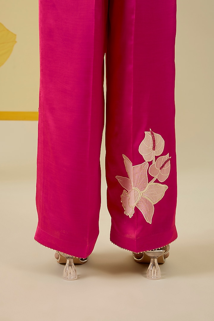 Hot Pink Ombre Linen Satin Applique & Sequin Work Co-Ord Set by I AM DESIGN at Pernia's Pop Up Shop