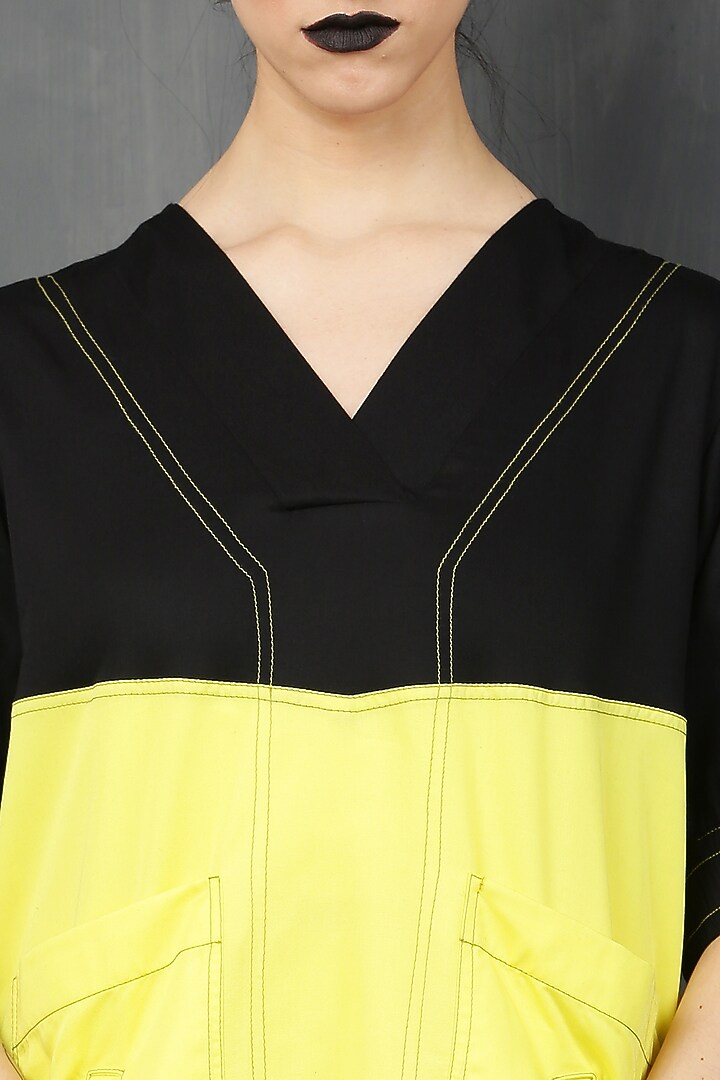 Yellow & Black Rayon Twill Tunic Set by I AM TROUBLE BY KC at Pernia's Pop Up Shop