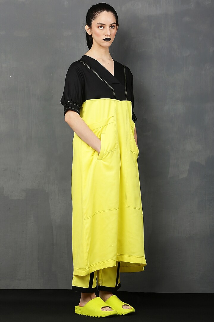 Yellow & Black Rayon Twill Tunic Set by I AM TROUBLE BY KC at Pernia's Pop Up Shop