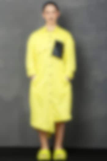 Yellow Rayon Twill Midi Shirt Dress by I AM TROUBLE BY KC