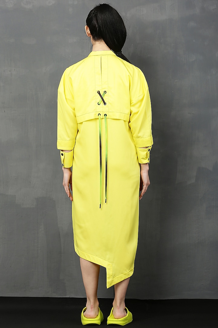 Yellow Rayon Twill Midi Summer Shirt Dress by I AM TROUBLE BY KC at Pernia's Pop Up Shop