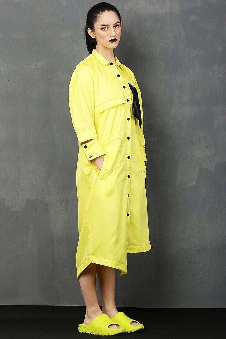 Yellow Rayon Twill Midi Summer Shirt Dress by I AM TROUBLE BY KC at Pernia's Pop Up Shop