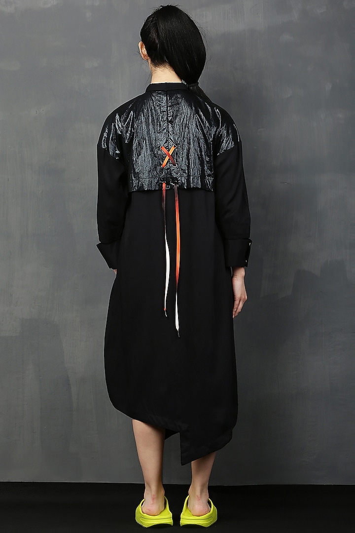 Black Rayon Twill Midi Summer Shirt Dress by I AM TROUBLE BY KC at Pernia's Pop Up Shop