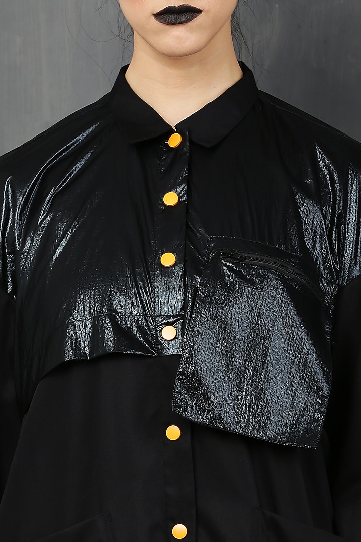 Black Rayon Twill Midi Summer Shirt Dress by I AM TROUBLE BY KC at Pernia's Pop Up Shop