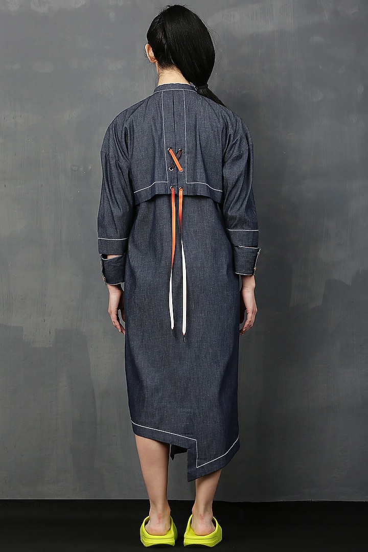 Dark Blue Denim Midi Summer Shirt Dress by I AM TROUBLE BY KC at Pernia's Pop Up Shop