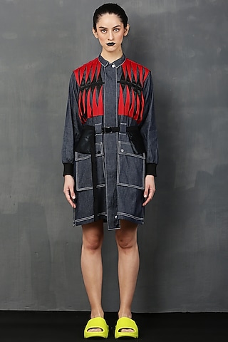Dark Blue Denim Mini Dress by I AM TROUBLE BY KC