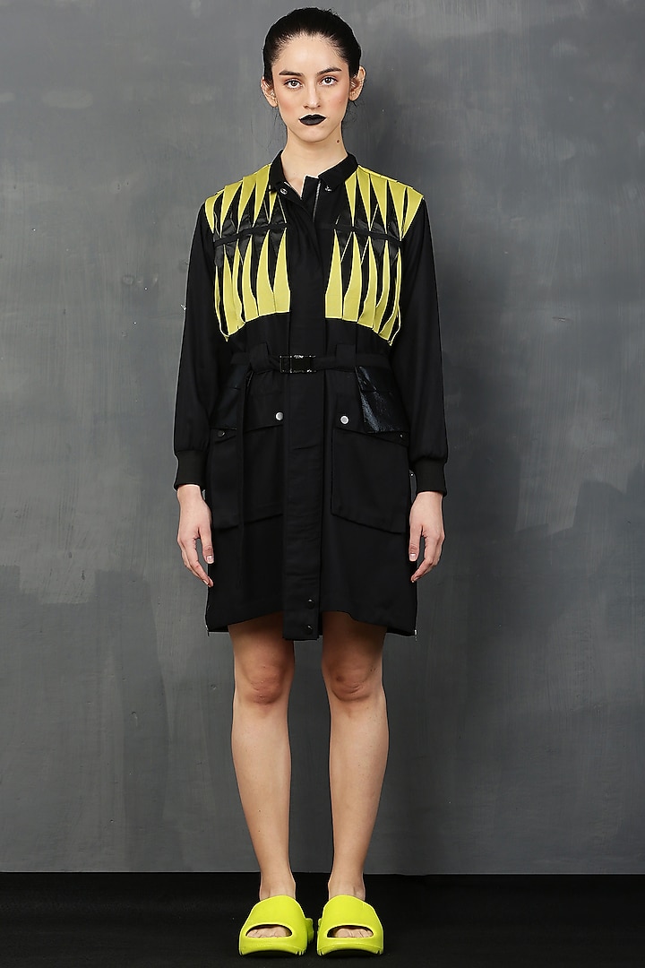Black Rayon Twill Mini Dress by I AM TROUBLE BY KC