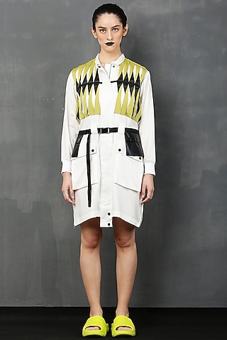 White Rayon Twill Mini Dress by I AM TROUBLE BY KC