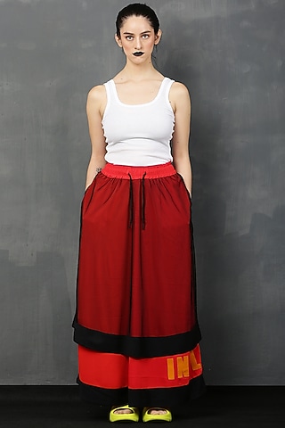 Red & Black Moss Crepe Skirt Set by I AM TROUBLE BY KC