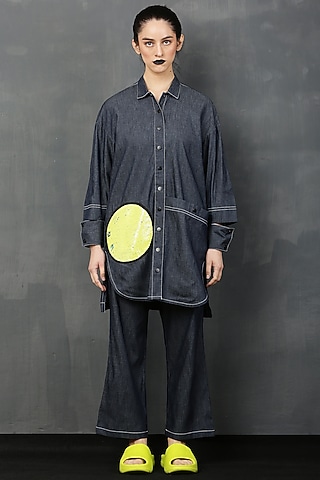Dark Blue Denim Chambre Co-Ord Set by I AM TROUBLE BY KC