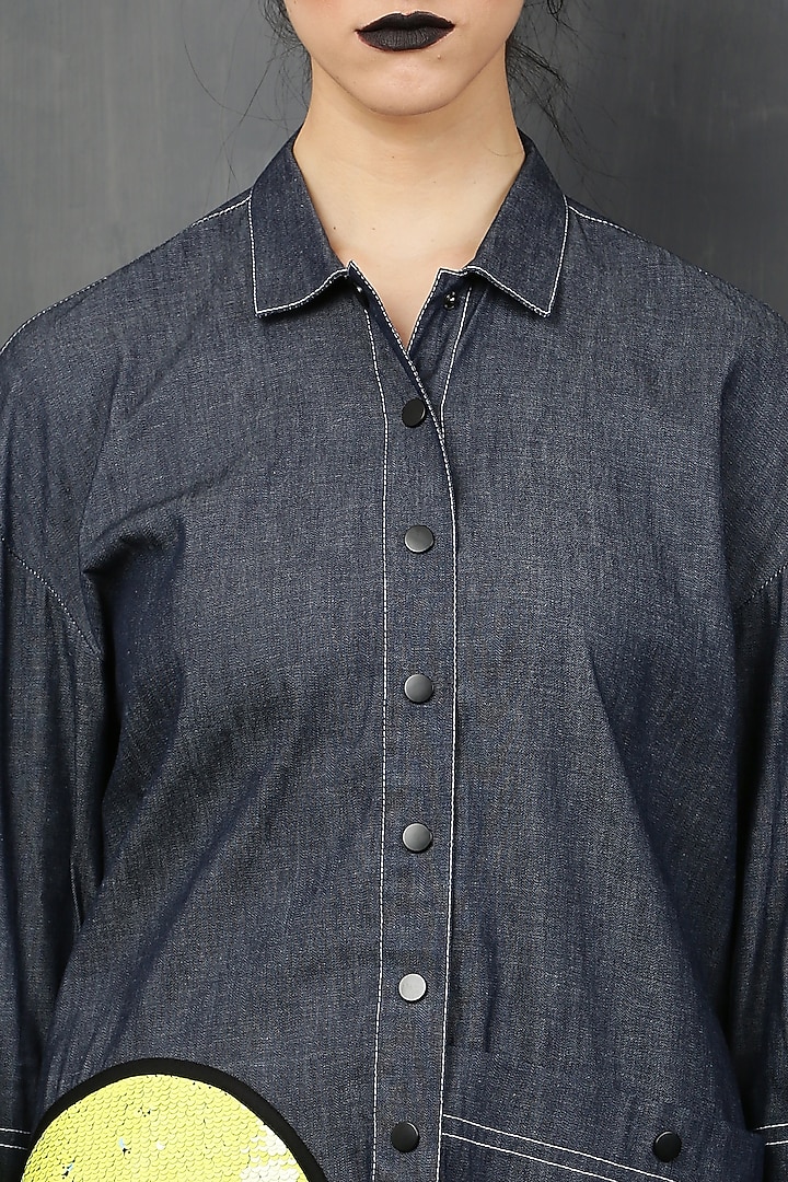 Dark Blue Denim Chambre Co-Ord Set by I AM TROUBLE BY KC at Pernia's Pop Up Shop