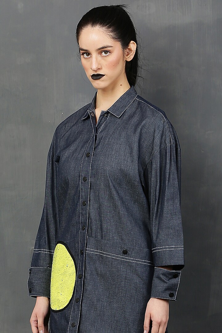 Dark Blue Denim Chambre Co-Ord Set by I AM TROUBLE BY KC at Pernia's Pop Up Shop