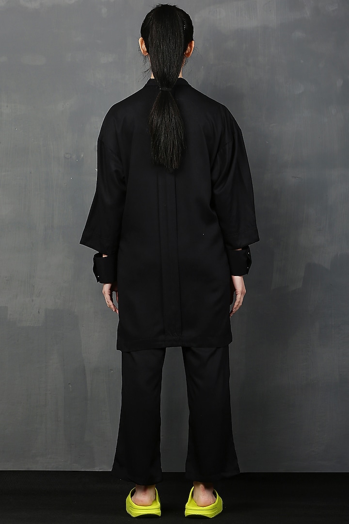 Black Rayon Twill Co-Ord Set by I AM TROUBLE BY KC at Pernia's Pop Up Shop