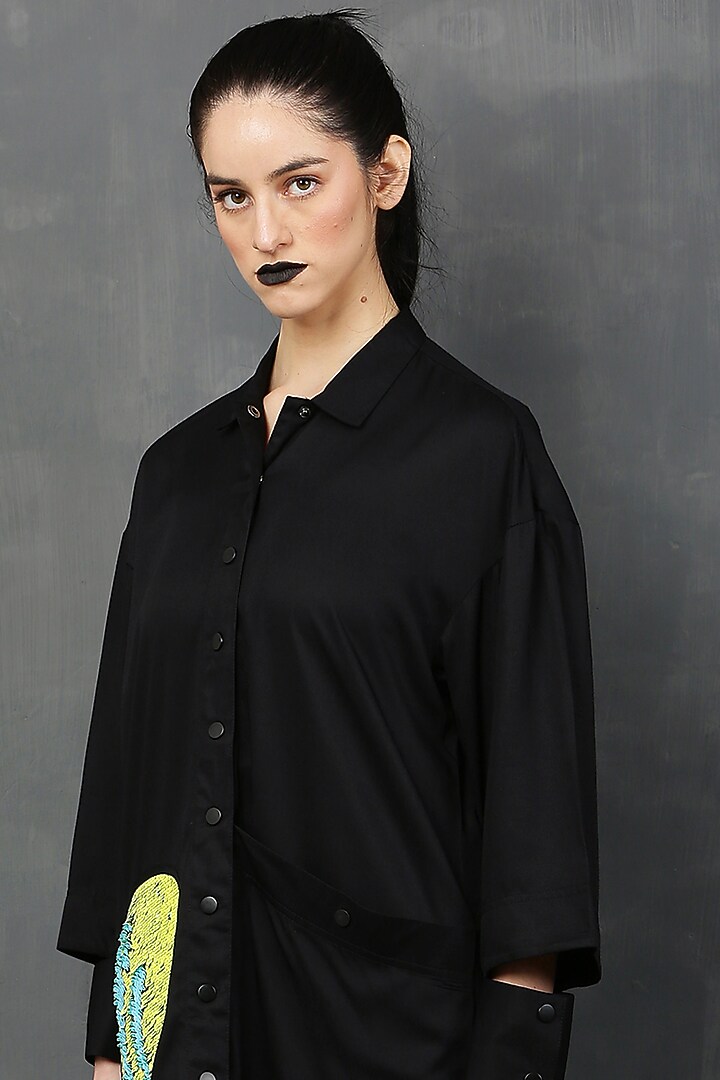 Black Rayon Twill Co-Ord Set by I AM TROUBLE BY KC at Pernia's Pop Up Shop