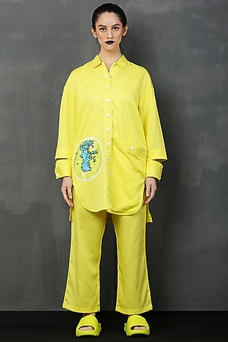 Yellow Embroidered Co-Ord Set by I AM TROUBLE BY KC