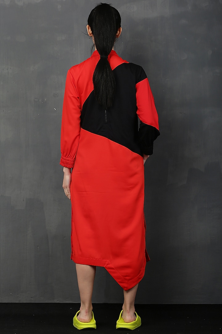 Red Orange & Black Moss Crepe Midi Vacation Dress by I AM TROUBLE BY KC at Pernia's Pop Up Shop
