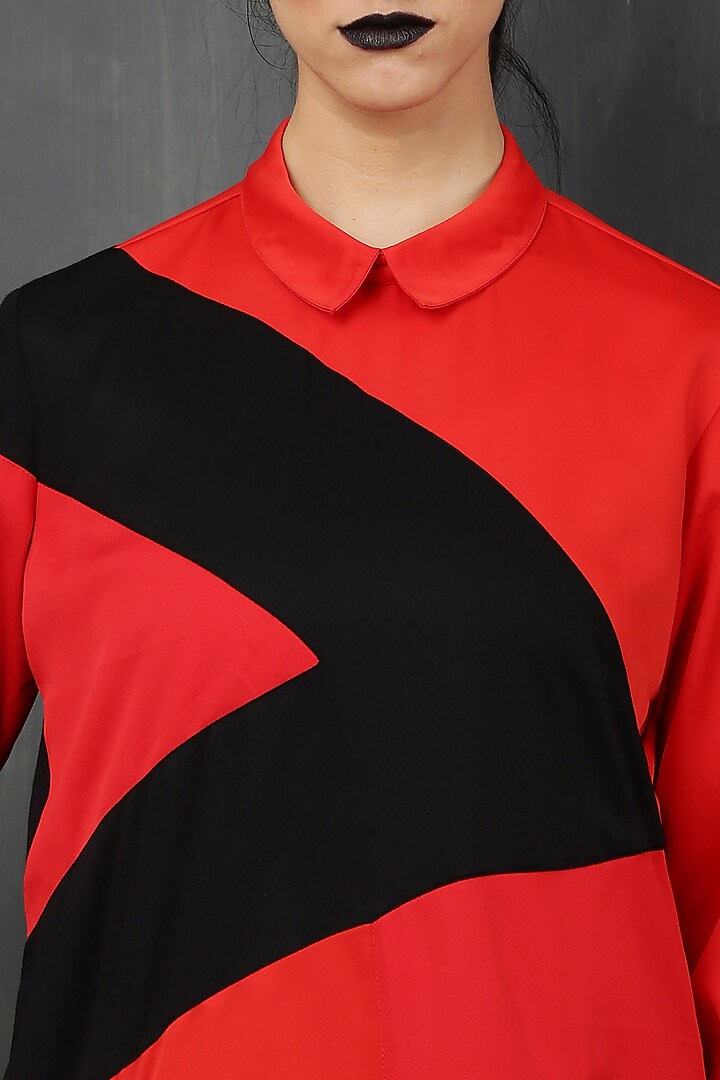 Red Orange & Black Moss Crepe Midi Vacation Dress by I AM TROUBLE BY KC at Pernia's Pop Up Shop