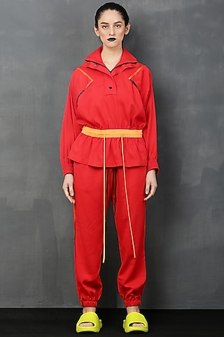 Red Orange Moss Crepe Co-Ord Set by I AM TROUBLE BY KC