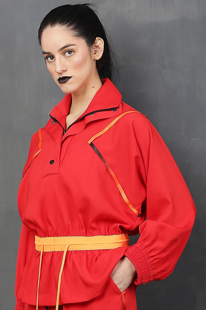 Red Orange Moss Crepe Co-Ord Set by I AM TROUBLE BY KC at Pernia's Pop Up Shop