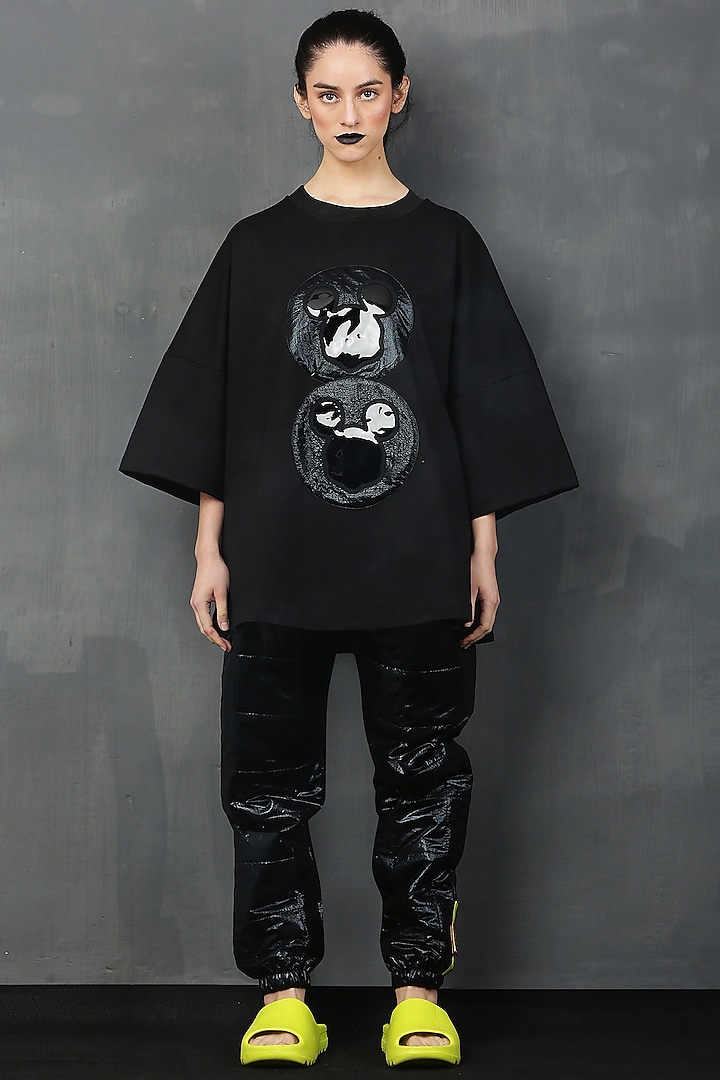 Black Cotton Spandex Mickey T-Shirt by I AM TROUBLE BY KC