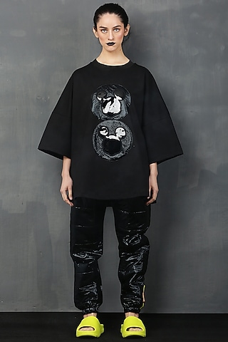 Black Cotton Spandex Mickey T-Shirt by I AM TROUBLE BY KC