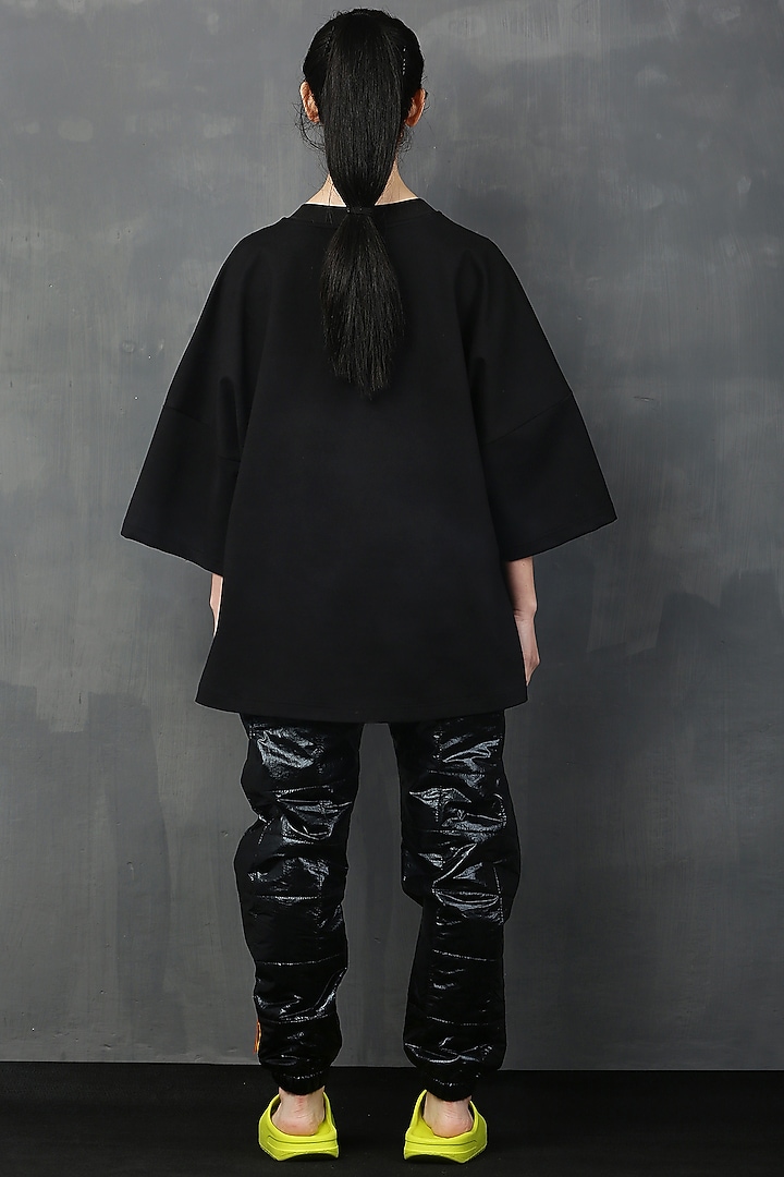 Black Cotton Spandex Mickey T-Shirt by I AM TROUBLE BY KC at Pernia's Pop Up Shop