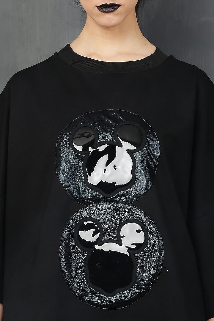 Black Cotton Spandex Mickey T-Shirt by I AM TROUBLE BY KC at Pernia's Pop Up Shop
