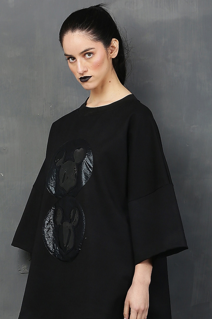 Black Cotton Spandex Mickey T-Shirt by I AM TROUBLE BY KC at Pernia's Pop Up Shop