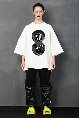 White Cotton Spandex Mickey T-Shirt by I AM TROUBLE BY KC
