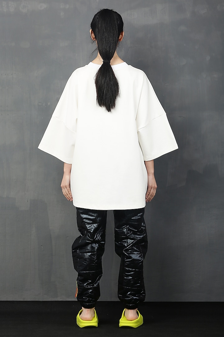 White Cotton Spandex Mickey T-Shirt by I AM TROUBLE BY KC at Pernia's Pop Up Shop