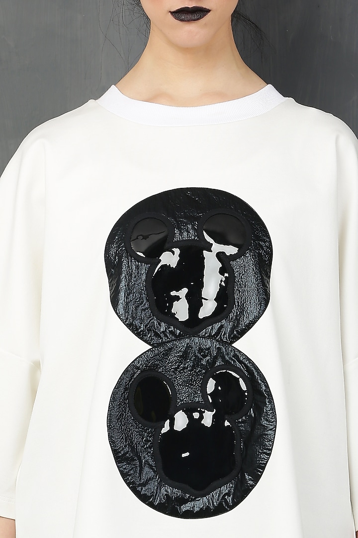 White Cotton Spandex Mickey T-Shirt by I AM TROUBLE BY KC at Pernia's Pop Up Shop