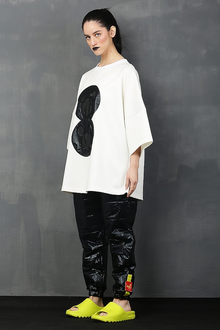 White Cotton Spandex Mickey T-Shirt by I AM TROUBLE BY KC at Pernia's Pop Up Shop
