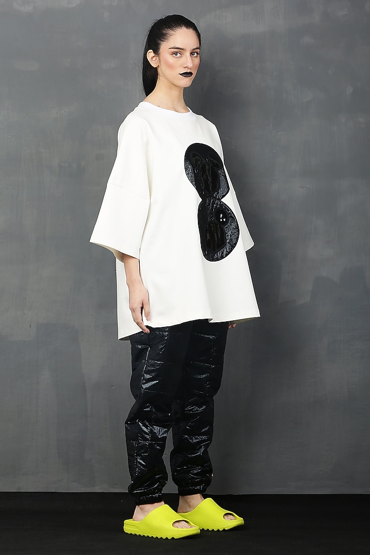 White Cotton Spandex Mickey T-Shirt by I AM TROUBLE BY KC at Pernia's Pop Up Shop