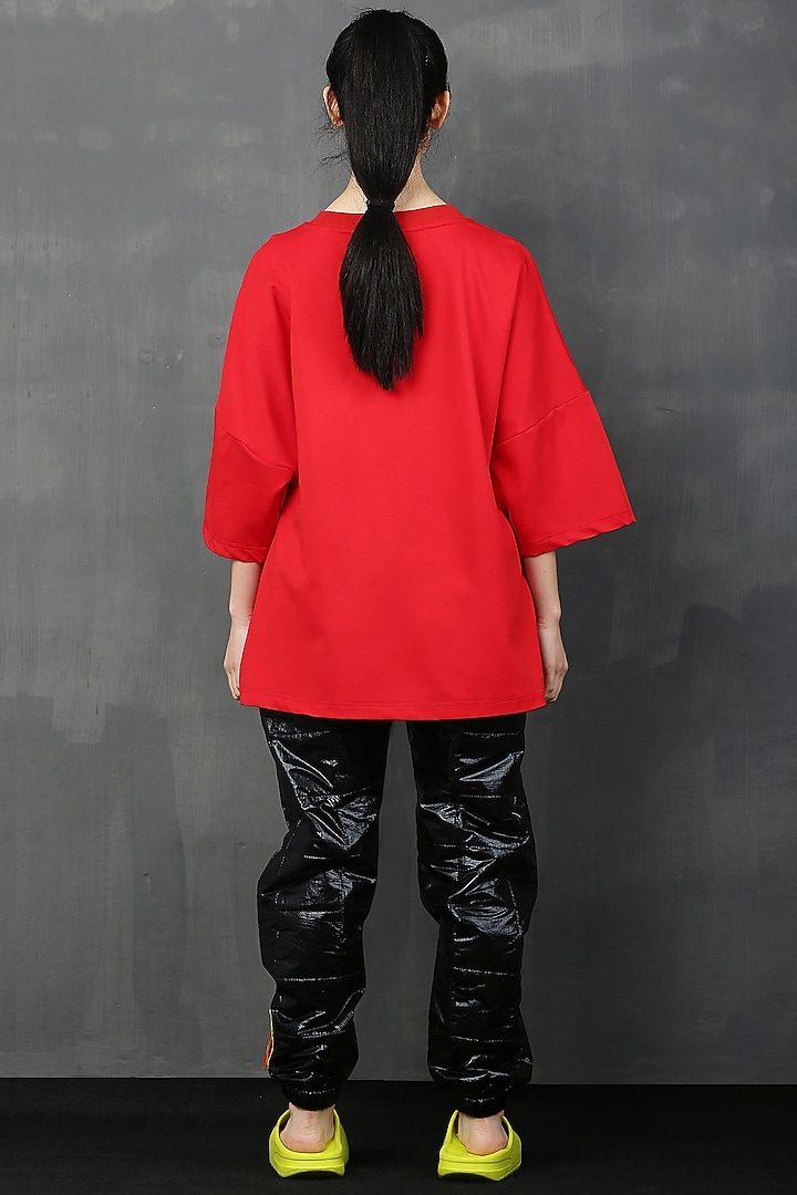 Red Cotton Spandex Mickey T-Shirt by I AM TROUBLE BY KC at Pernia's Pop Up Shop