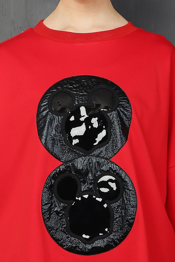 Red Cotton Spandex Mickey T-Shirt by I AM TROUBLE BY KC at Pernia's Pop Up Shop