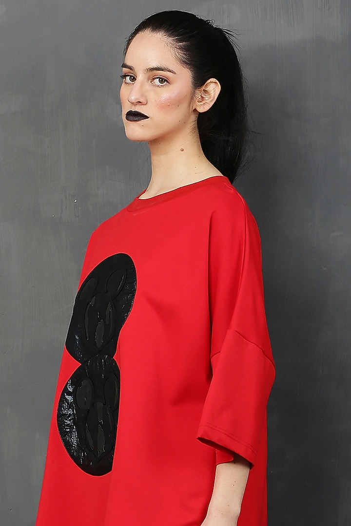 Red Cotton Spandex Mickey T-Shirt by I AM TROUBLE BY KC at Pernia's Pop Up Shop