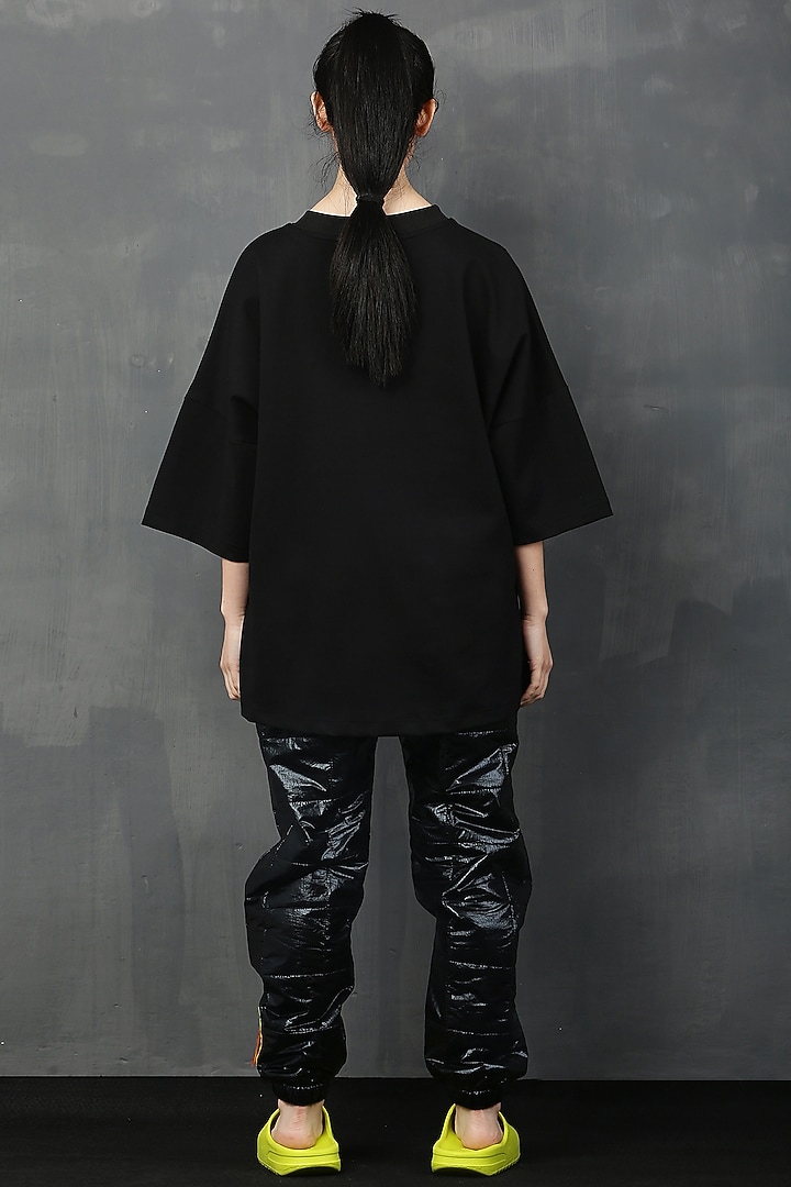 Black Cotton Spandex Fur Mickey T-Shirt by I AM TROUBLE BY KC at Pernia's Pop Up Shop