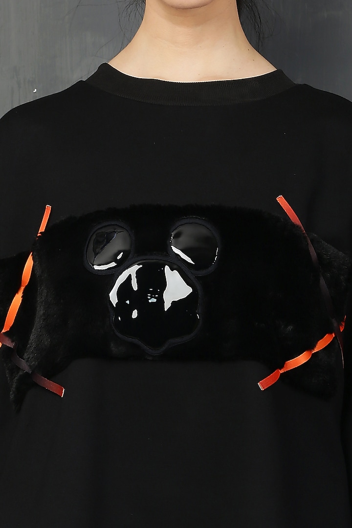 Black Cotton Spandex Fur Mickey T-Shirt by I AM TROUBLE BY KC at Pernia's Pop Up Shop