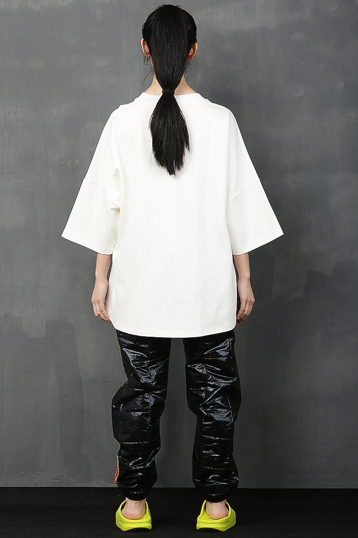 White Cotton Spandex Fur Mickey T-Shirt by I AM TROUBLE BY KC at Pernia's Pop Up Shop