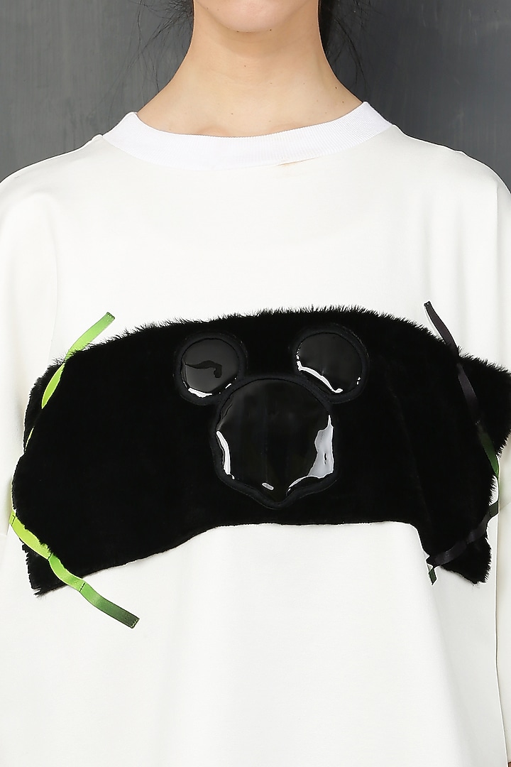White Cotton Spandex Fur Mickey T-Shirt by I AM TROUBLE BY KC at Pernia's Pop Up Shop