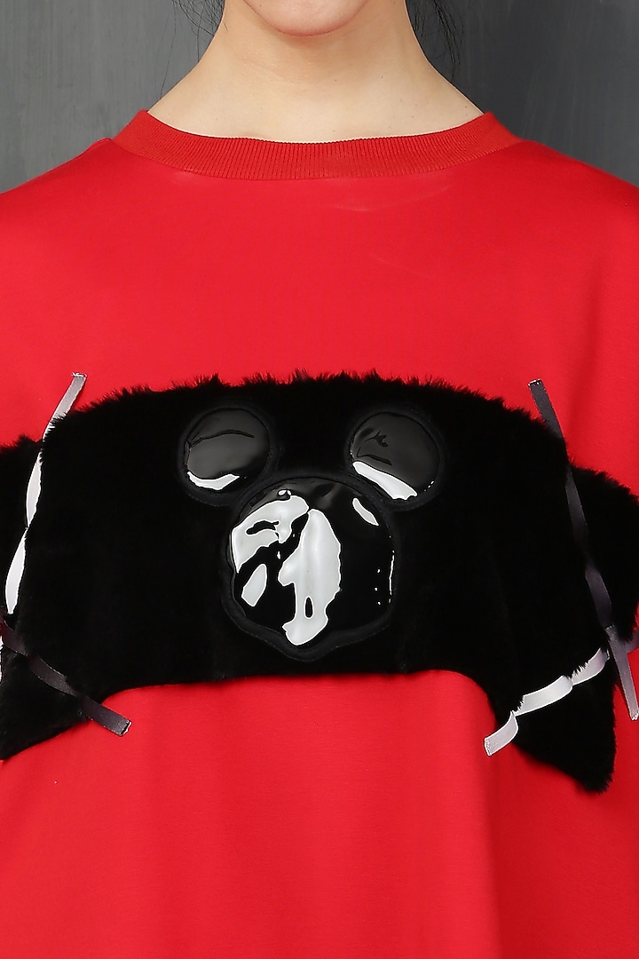 Red Cotton Spandex Fur Mickey T-Shirt by I AM TROUBLE BY KC at Pernia's Pop Up Shop